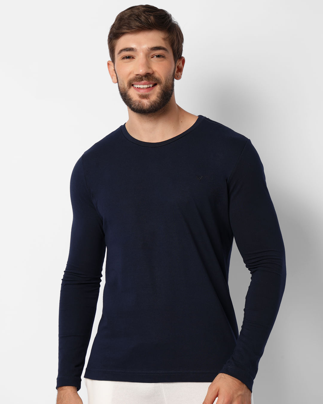 Camiseta Masculina Com Bordado Manga Longa Marinho