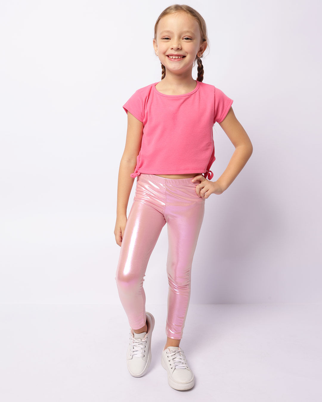 Calça Legging Infantil Holográfica Rosa