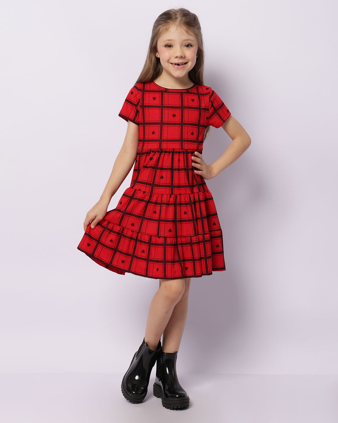 Vestido-Infantil-Estampado-Manga-Curta-Vermelho