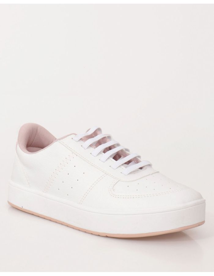 Tenis-Feminino-Casual-Com-Recorte-e-Cadarco-Elastico-Branco