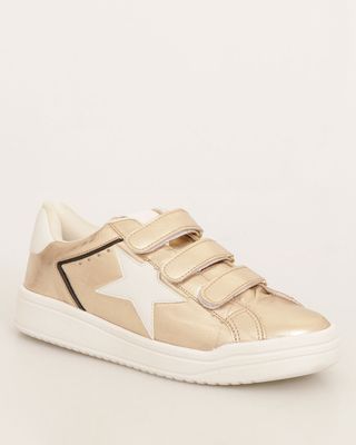 Tenis-Feminino-Casual-Velcro-Com-Recortes-Dourado