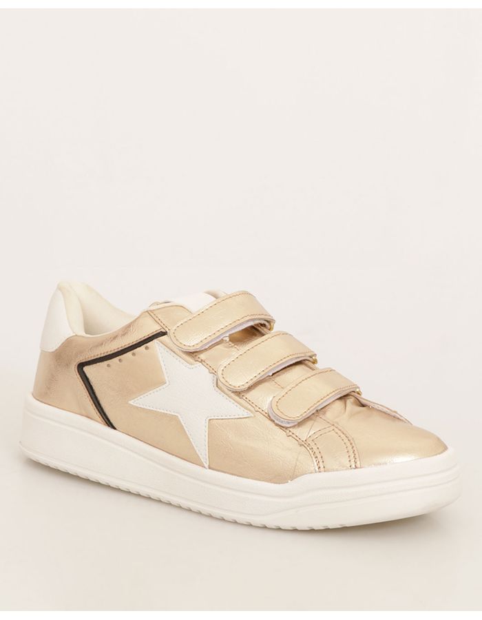 Tenis-Feminino-Casual-Velcro-Com-Recortes-Dourado