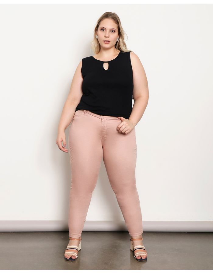 Calca-Plus-Size-Feminina-Sarja-Skinny-Rosa