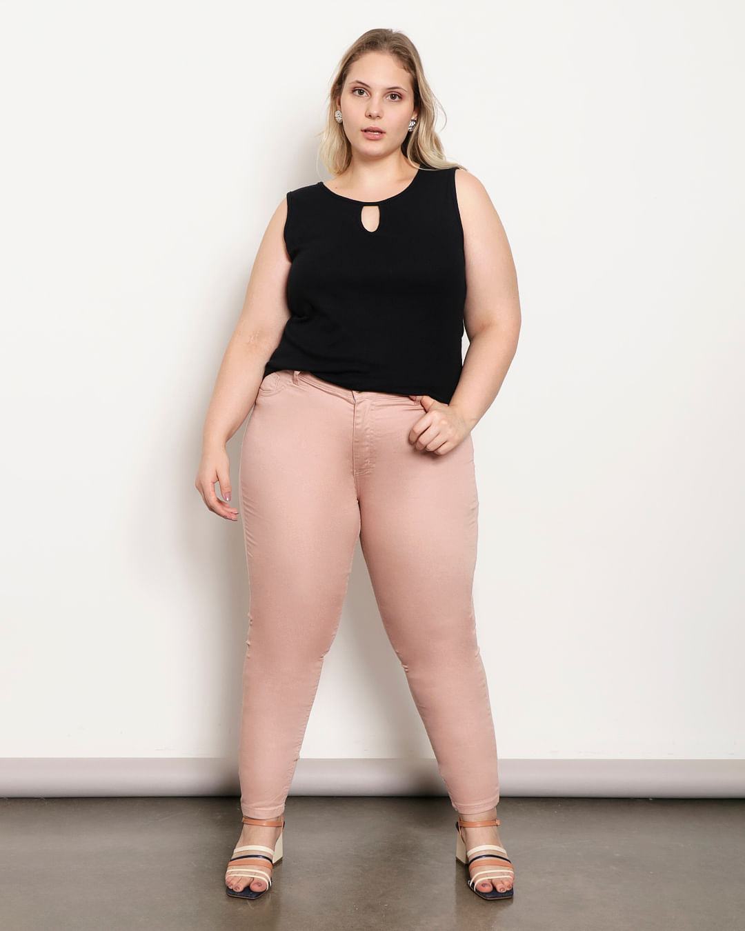 Calca-Plus-Size-Feminina-Sarja-Skinny-Rosa