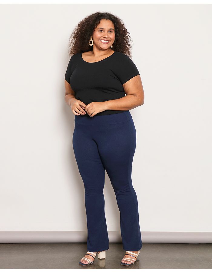 Calca-Plus-Size-Feminina-Flare-Piquet-Marinho