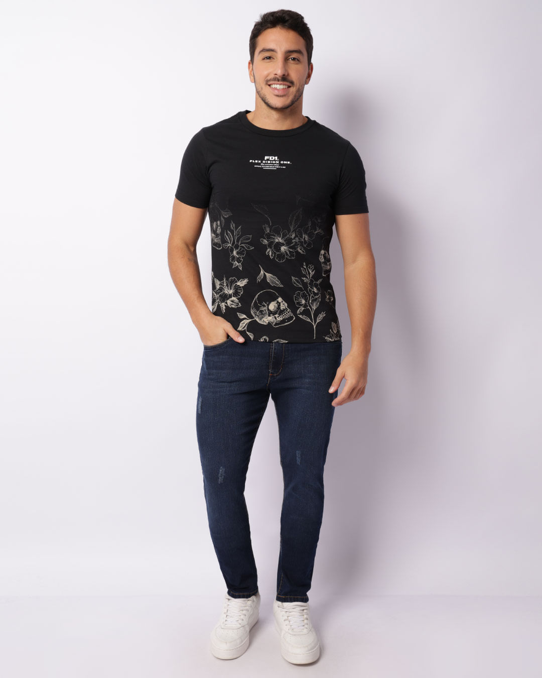 Calça Jeans Masculina Slim Com Puídos Azul