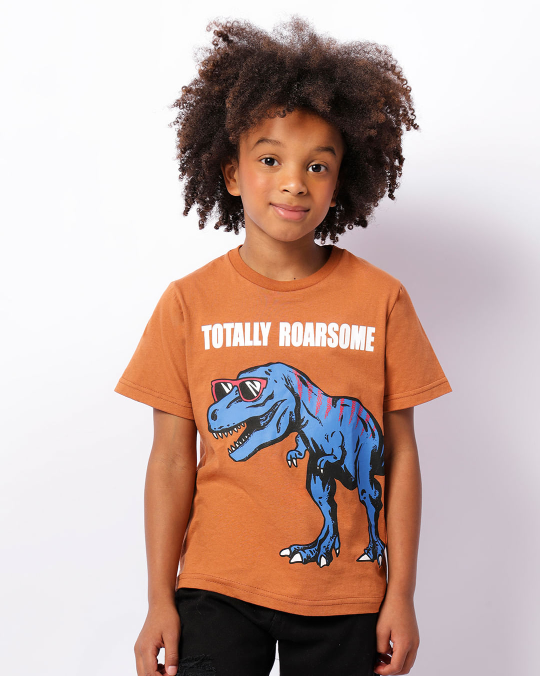 Camiseta Infantil Estampa Dinossauro Manga Curta Marrom