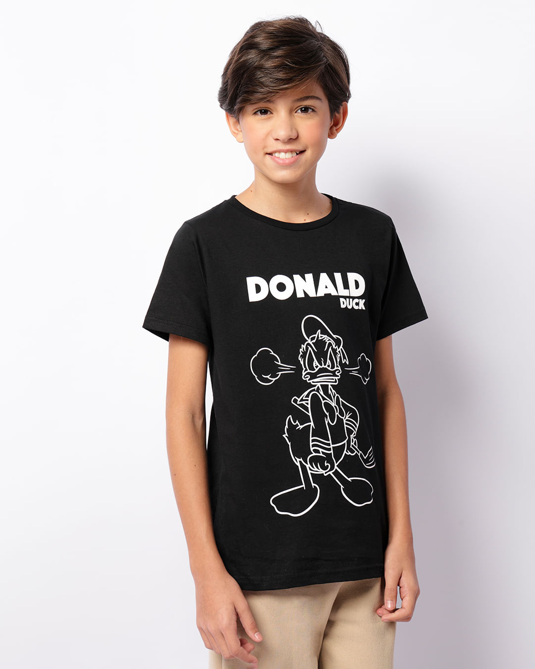 Camiseta Juvenil Disney Estampa Pato Donald Manga Curta Preta