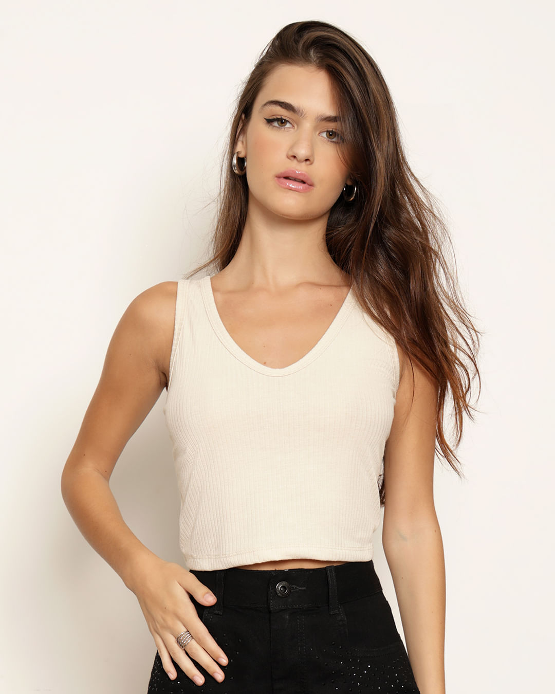 Regata Feminina Cropped Canelada Bege