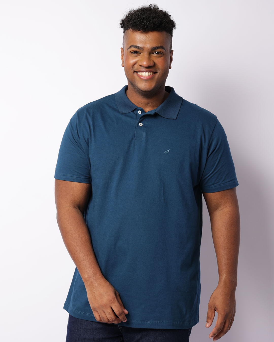 Polo Plus Size Masculina Manga Curta Azul