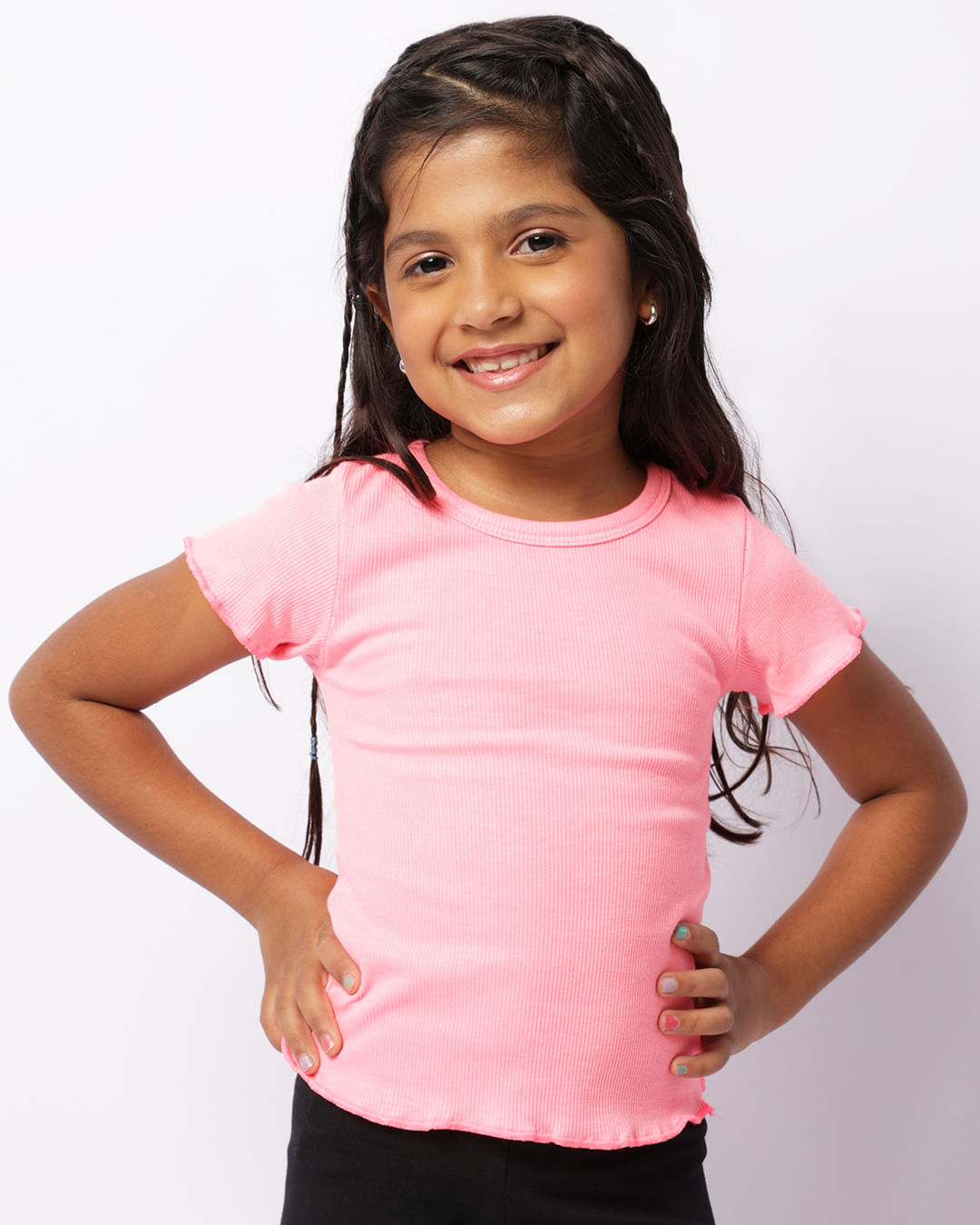 Blusa Infantil Manga Curta Canelada Neom Rosa