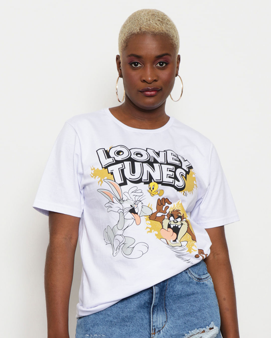 Camiseta Feminina Manga Curta Estampa Looney Tunes Branca 9151