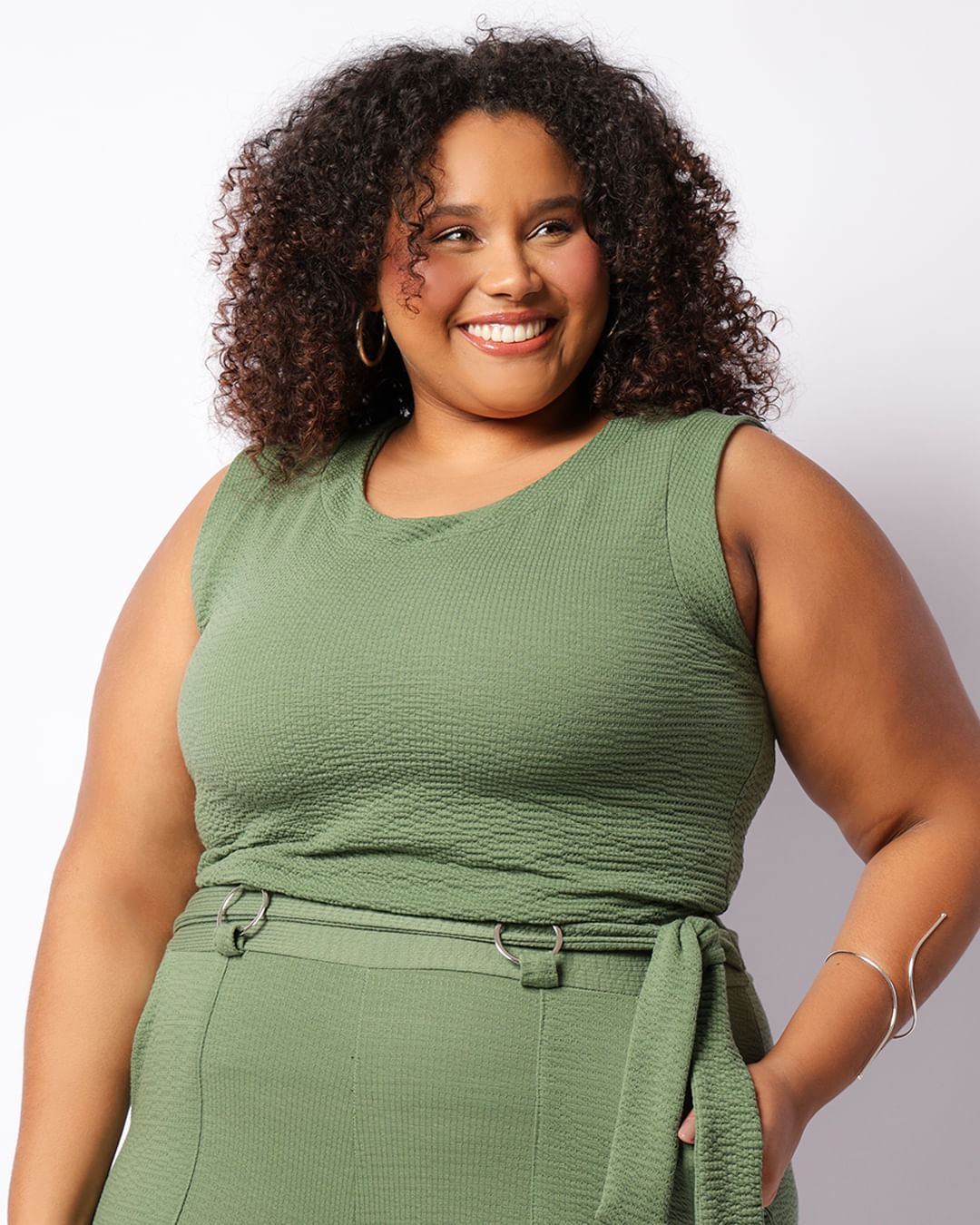 Regata Plus Size Feminina Texturizada Verde