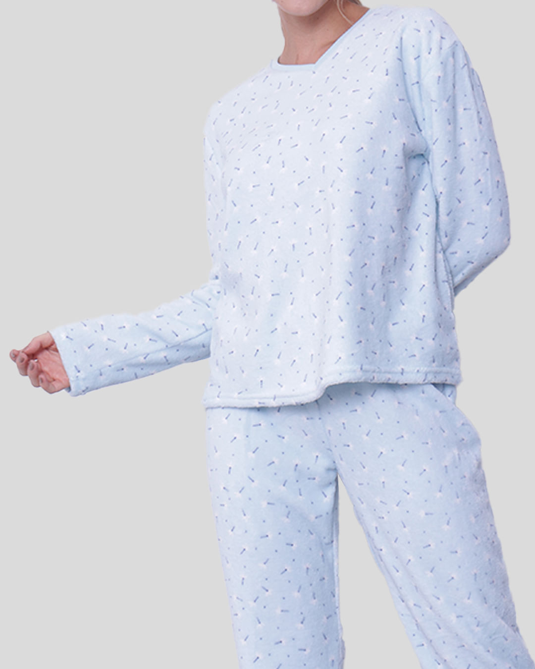 Pijama Feminino Manga Longa Flannel Azul Claro