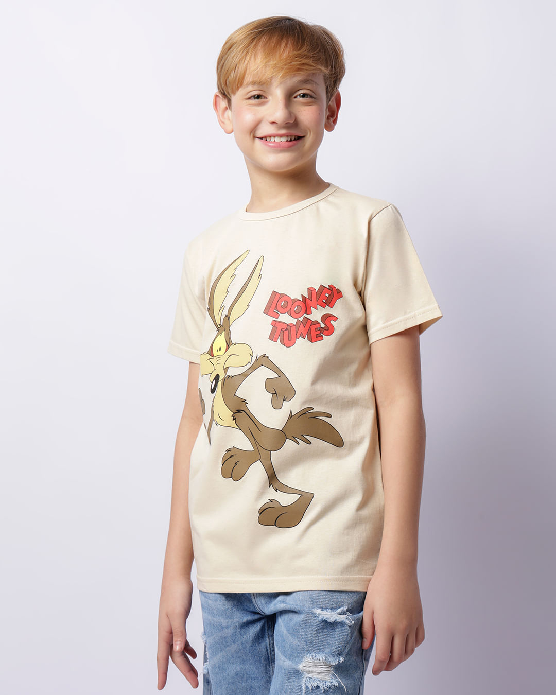 Camiseta Juvenil Estampa Coiote Looney Tunes Bege