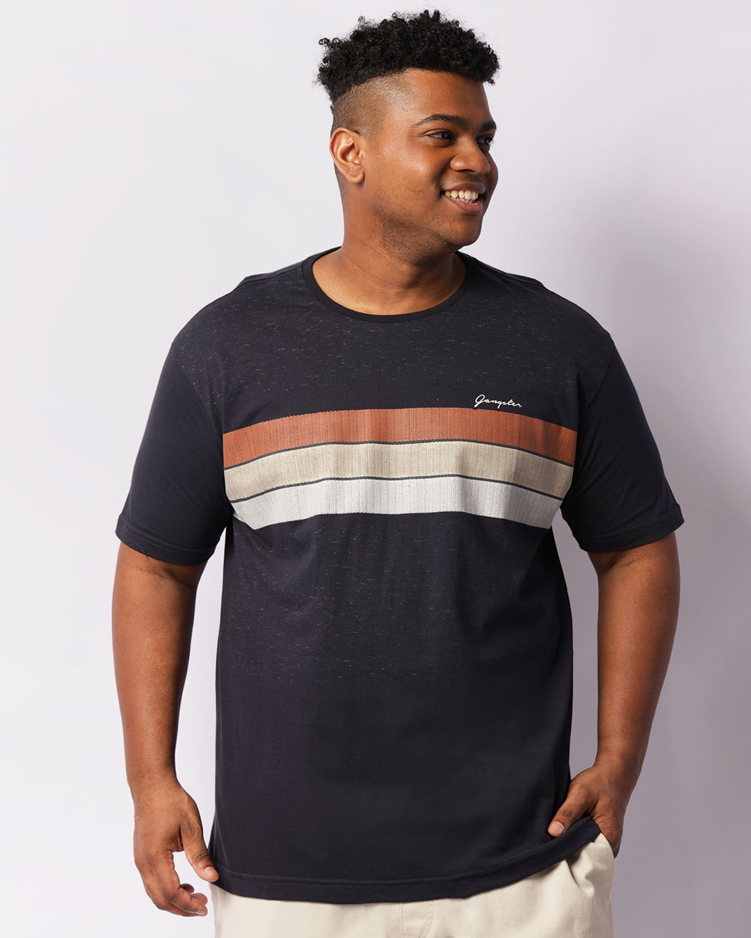 Camiseta Plus Size Masculina Gangster Manga Curta Marinho