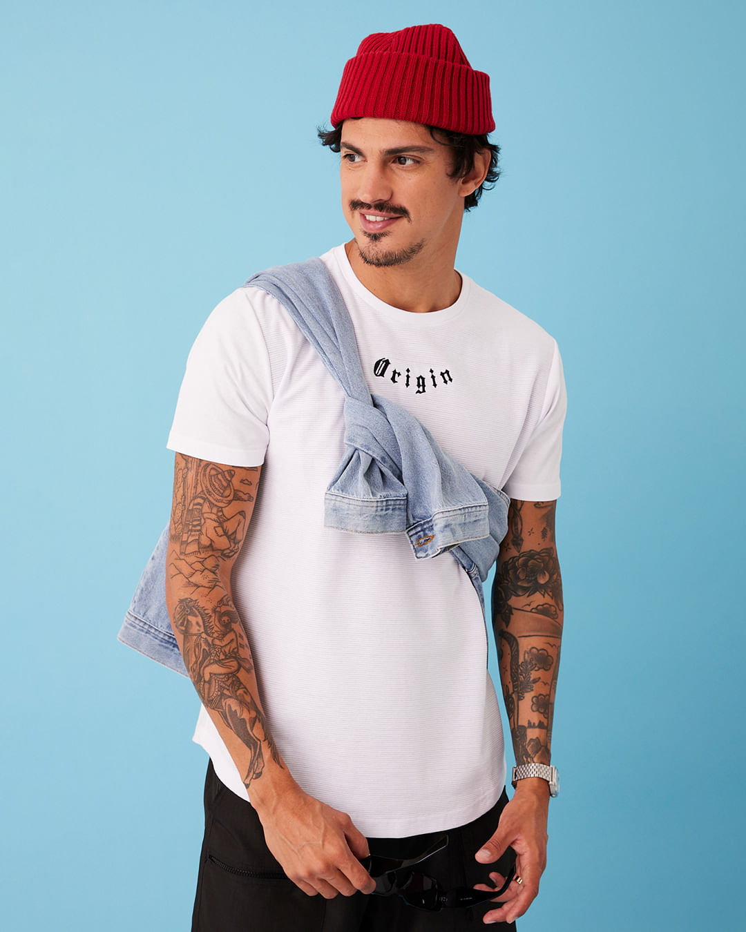 Camiseta Masculina Texturizada Com Bordado Manga Curta Branca