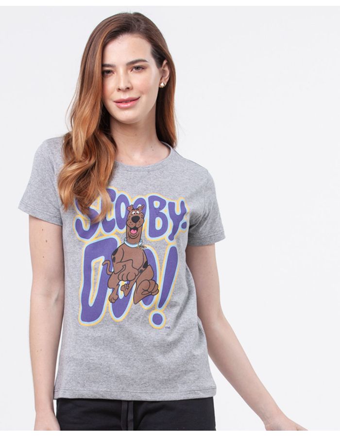 Camiseta-Feminina-Mescla-Scooby-Doo-Warner-Bros-Grande-Manga-Curta-Cinza