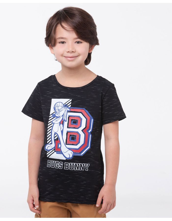 Camiseta-Infantil-Malha-Pernalonga-Colegial-Preta