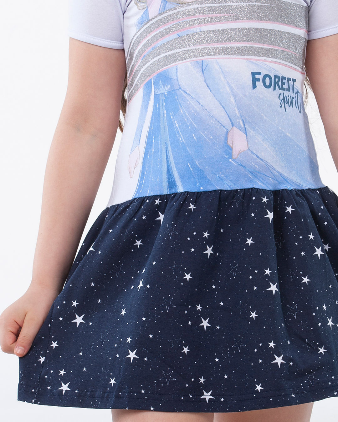 Vestido-Infantil-Manga-Curta-Elsa-Frozen-Disney-Estrelas-Branco