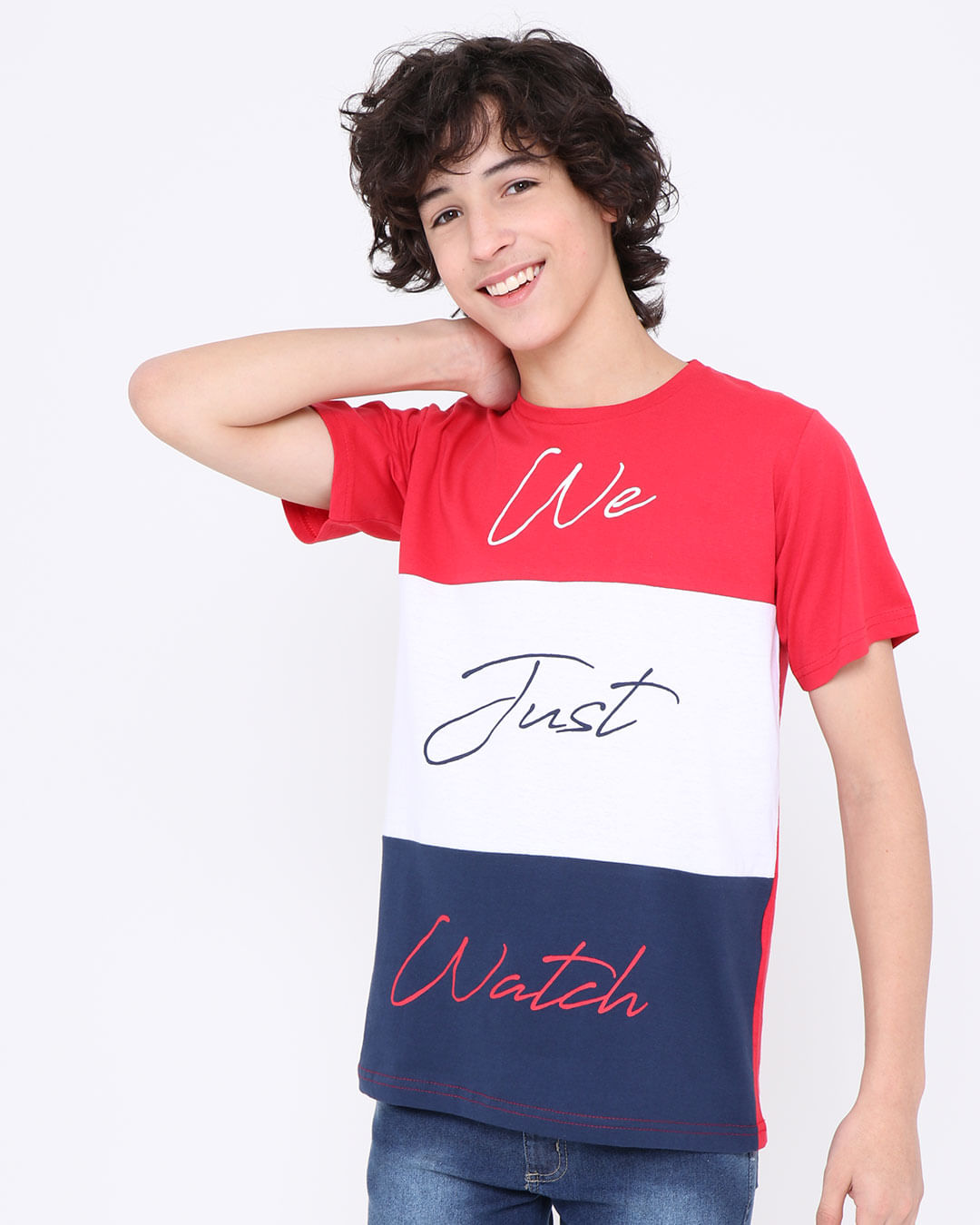 Camiseta-Juvenil-Manga-Curta-Estampa-Frase-Multicor-Vermelho