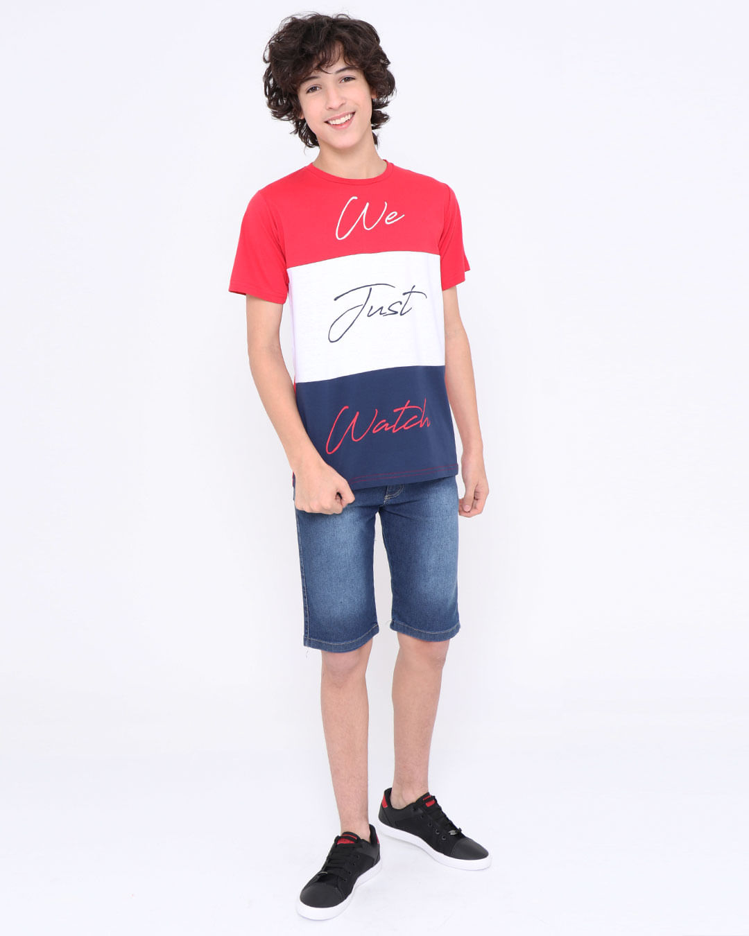 Camiseta-Juvenil-Manga-Curta-Estampa-Frase-Multicor-Vermelho