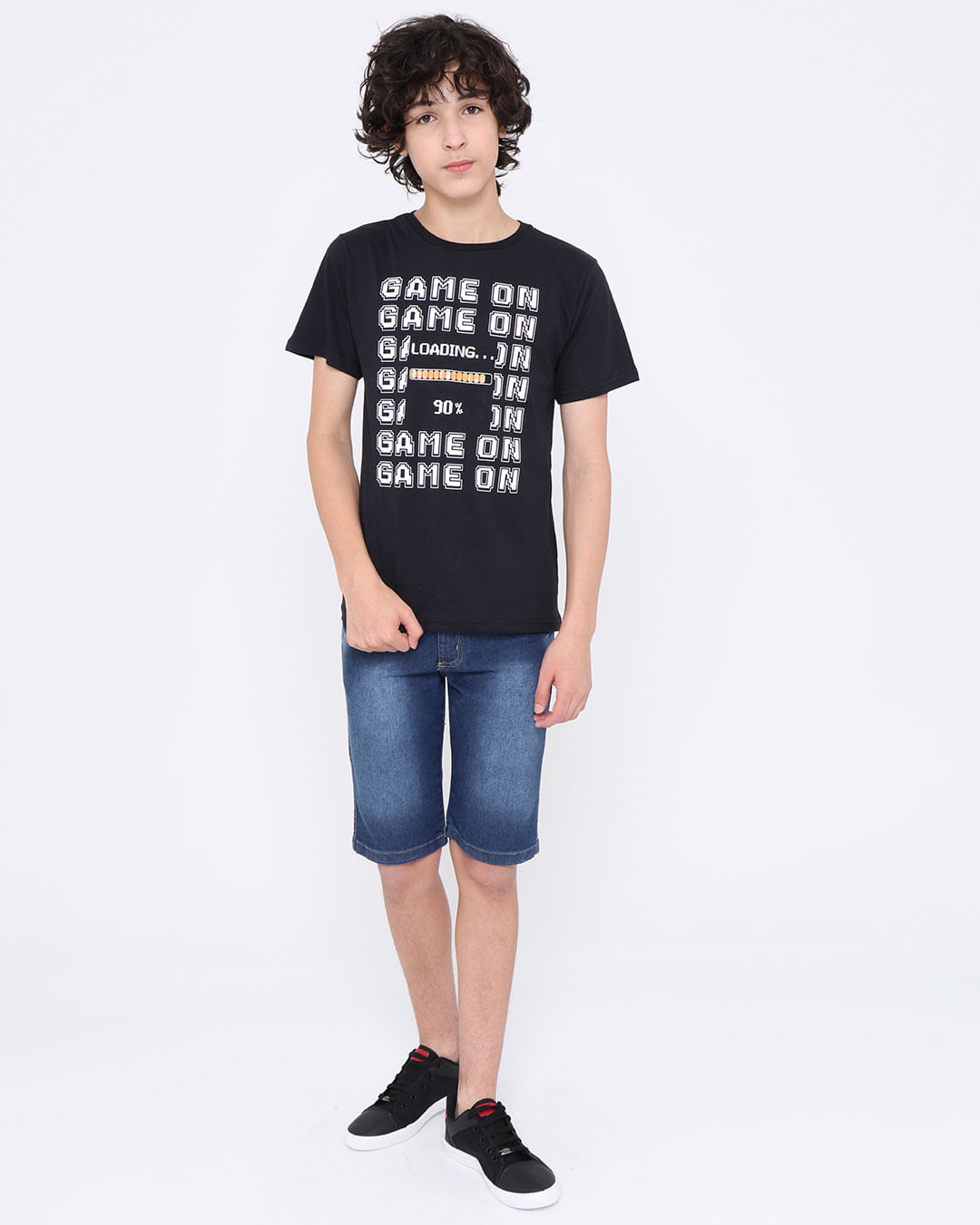 Camiseta-Juvenil-Manga-Curta-Estampa-Game-On-Preta