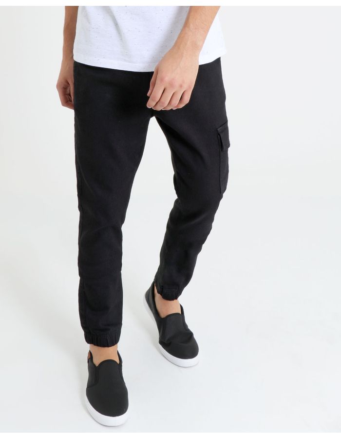 Calca-Sarja-Masculina-Jogger-Cargo-Preta