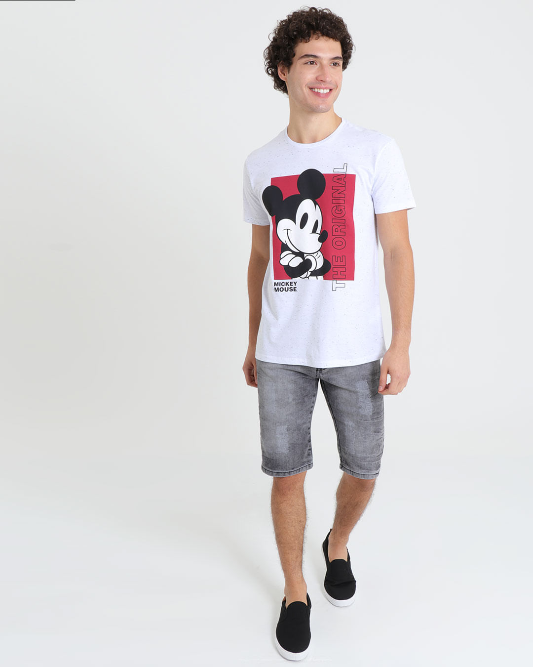 Camiseta-Masculina-Botone-Mickey-Disney-Branca