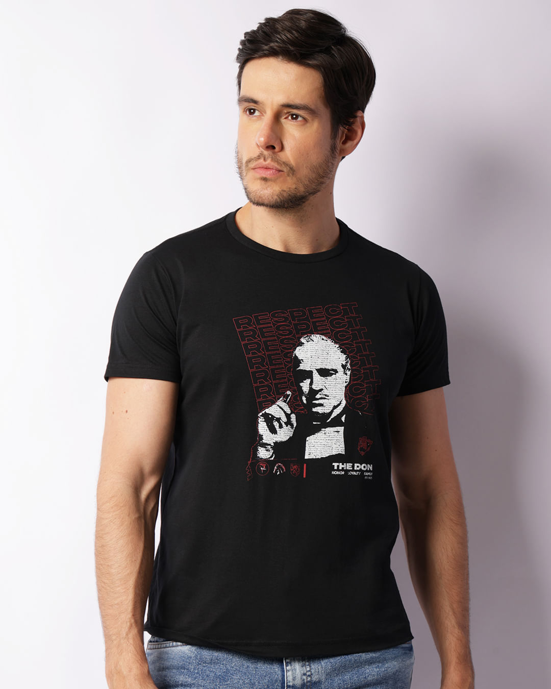 Camiseta Masculina Estampa O Poderoso Chefão Manga Curta Preta