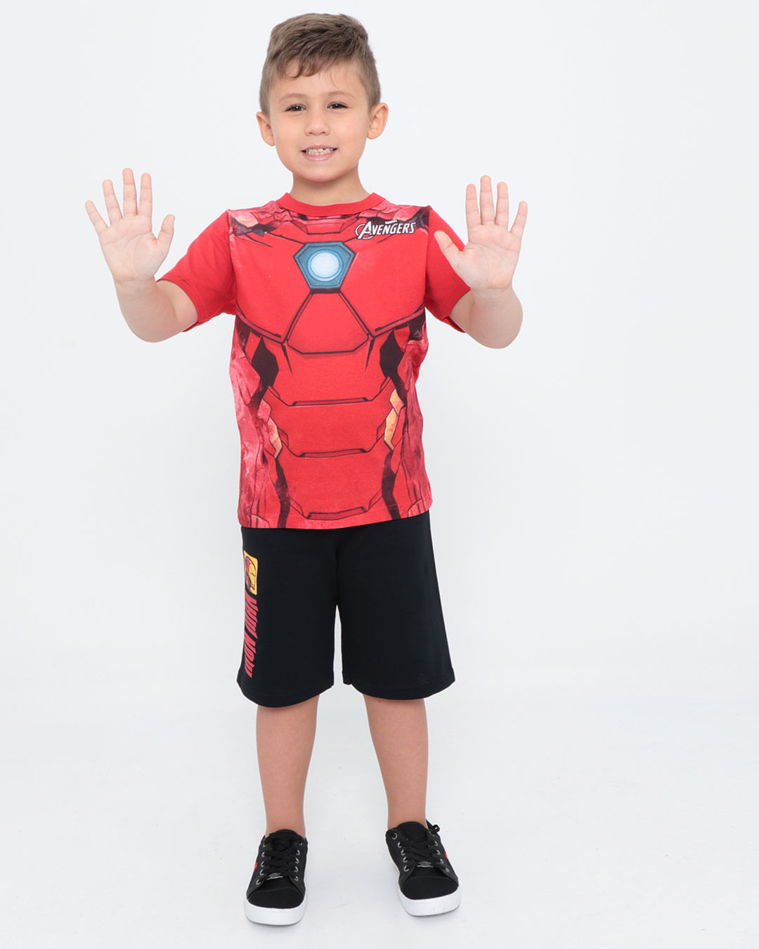 Camiseta-Infantil-Efeito-Musculos-Homem-De-Ferro-Marvel-Vermelha