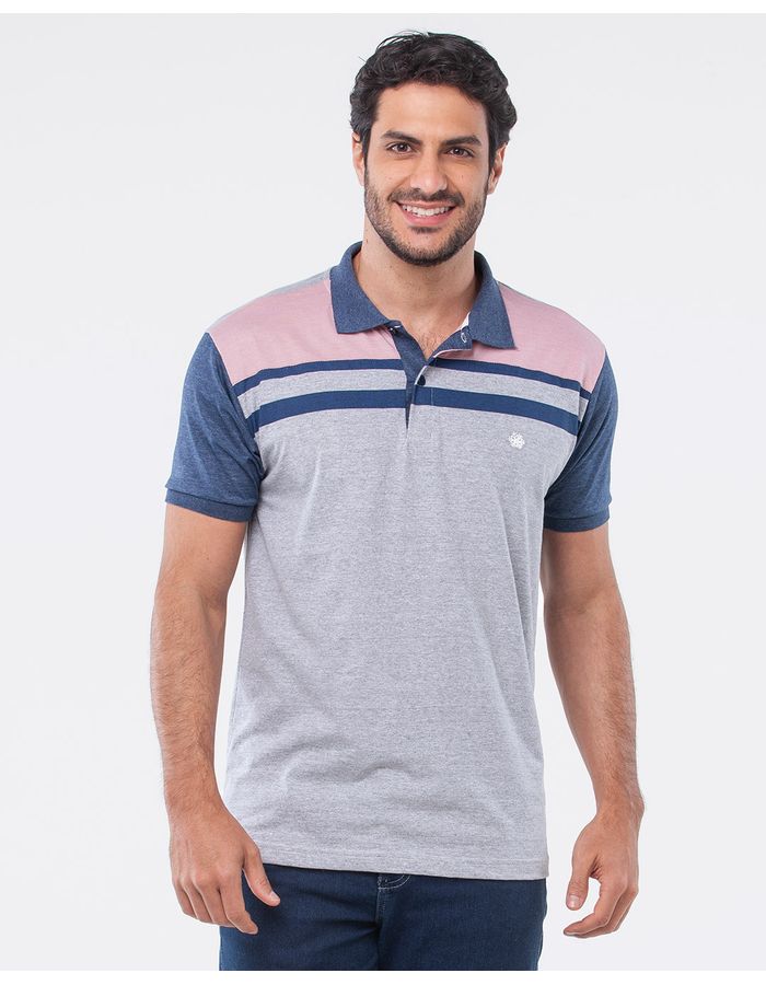 Polo-Masculina-Manga-Curta-Com-Recorte-Multicor-Cinza-Claro