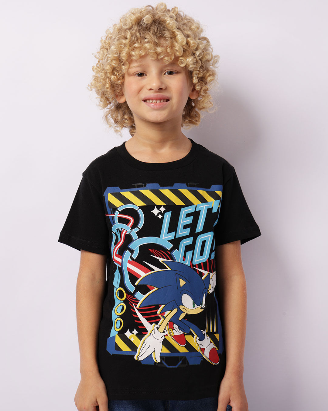 Camiseta Infantil Estampa Sonic Manga Curta Preta