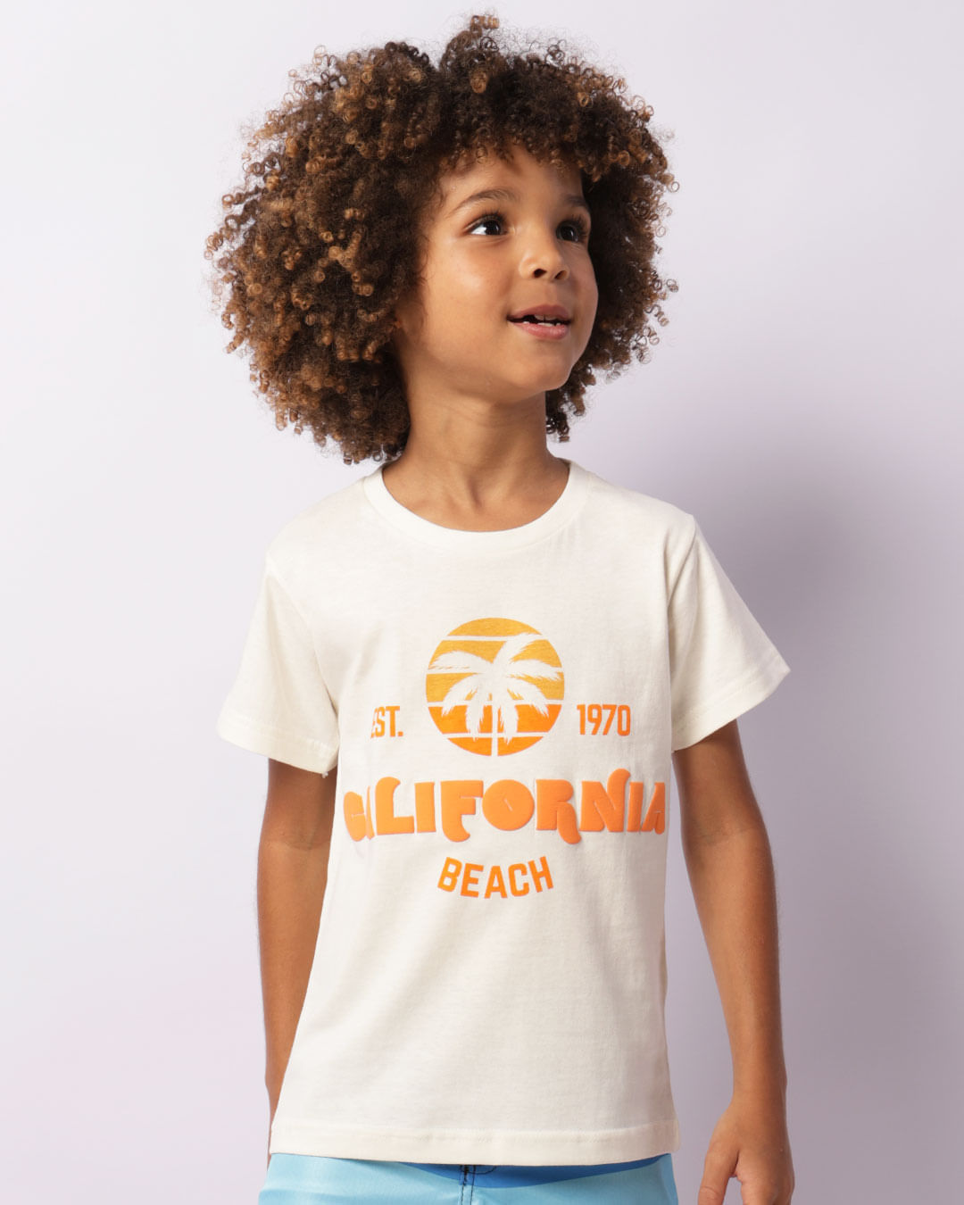 Camiseta Infantil Estampa Tropical Manga Curta Off White