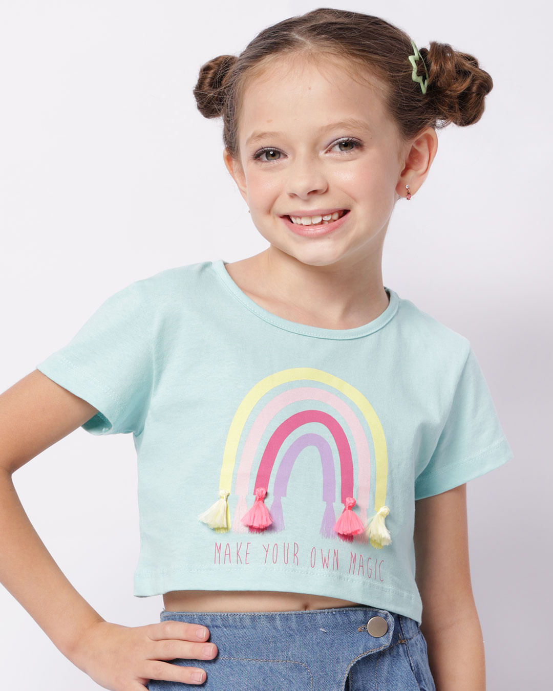 Blusa Infantil Cropped Estampa Arco Iris Interativa Azul