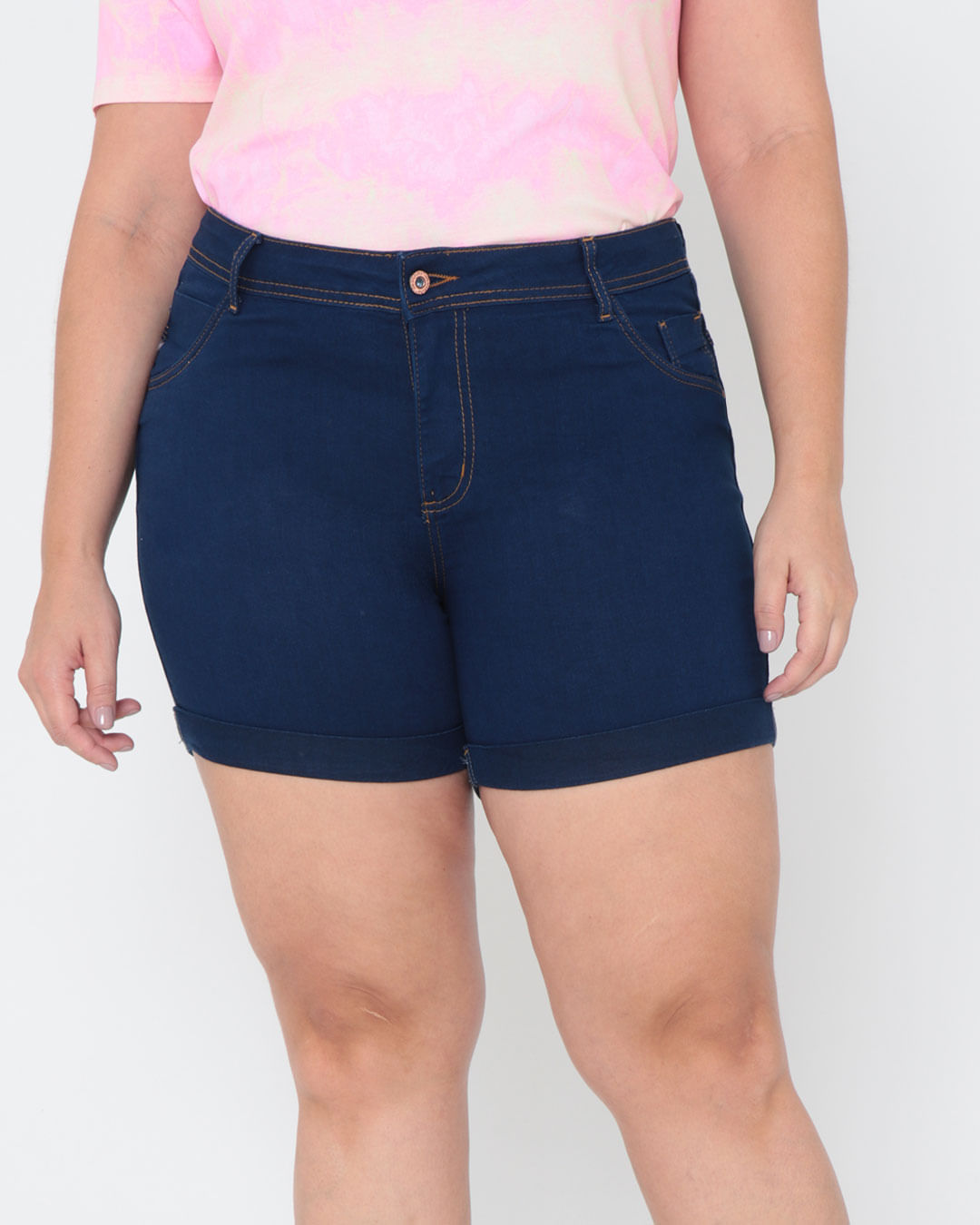 Shorts Feminino Plus Size Basic Azul Marinho