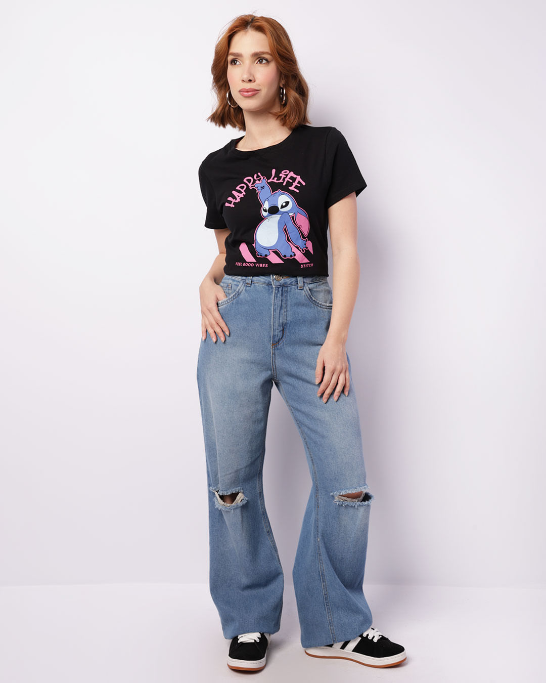 Calça Jeans Feminina Wide Leg Puídos Azul