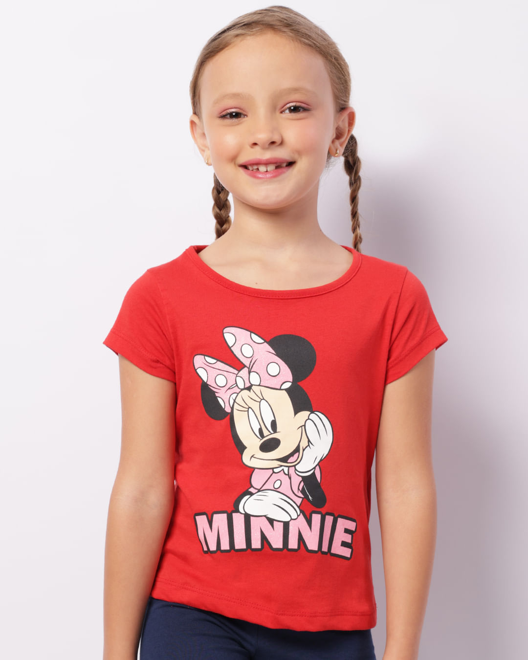 Camiseta Infantil Disney Minnie Manga Curta Vermelha