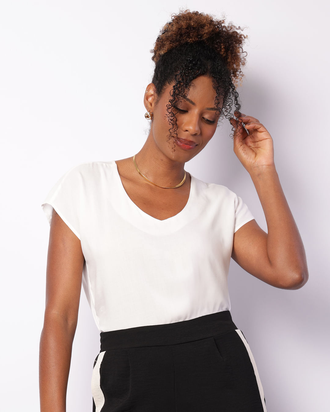 Blusa Feminina Manga Curta Viscose Branca