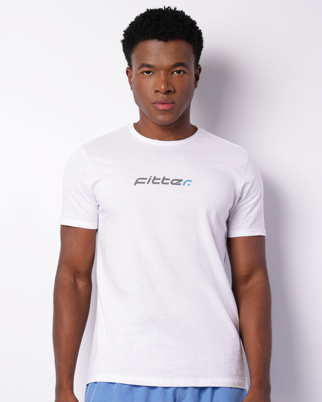 Camiseta Masculina Esportiva Manga Curta Fitter Furadinha Branca