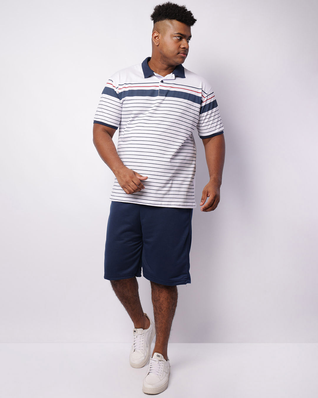 Bermuda Plus Size Masculina Moletinho Reta Com Cordão Marinho