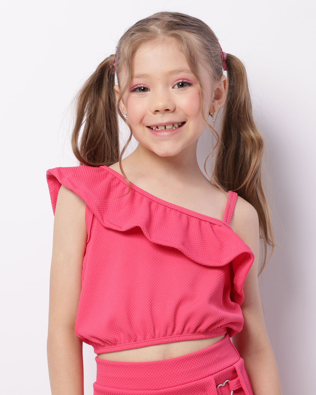 Blusa Infantil Cropped Ombro Só Babado Rosa