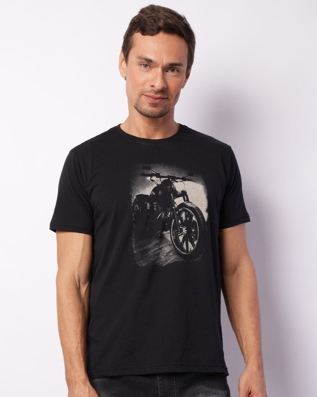 Camiseta Masculina Manga Curta Estampa Moto Harley Preta