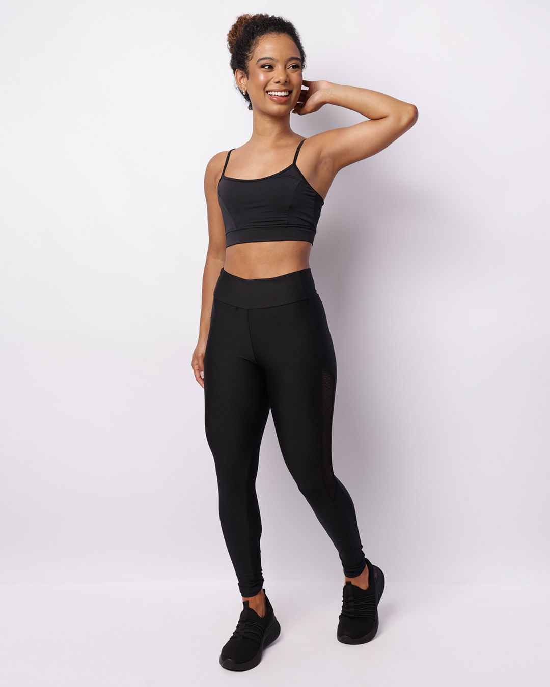 Calça Legging Fitness Feminina Recortes Lateral Preta