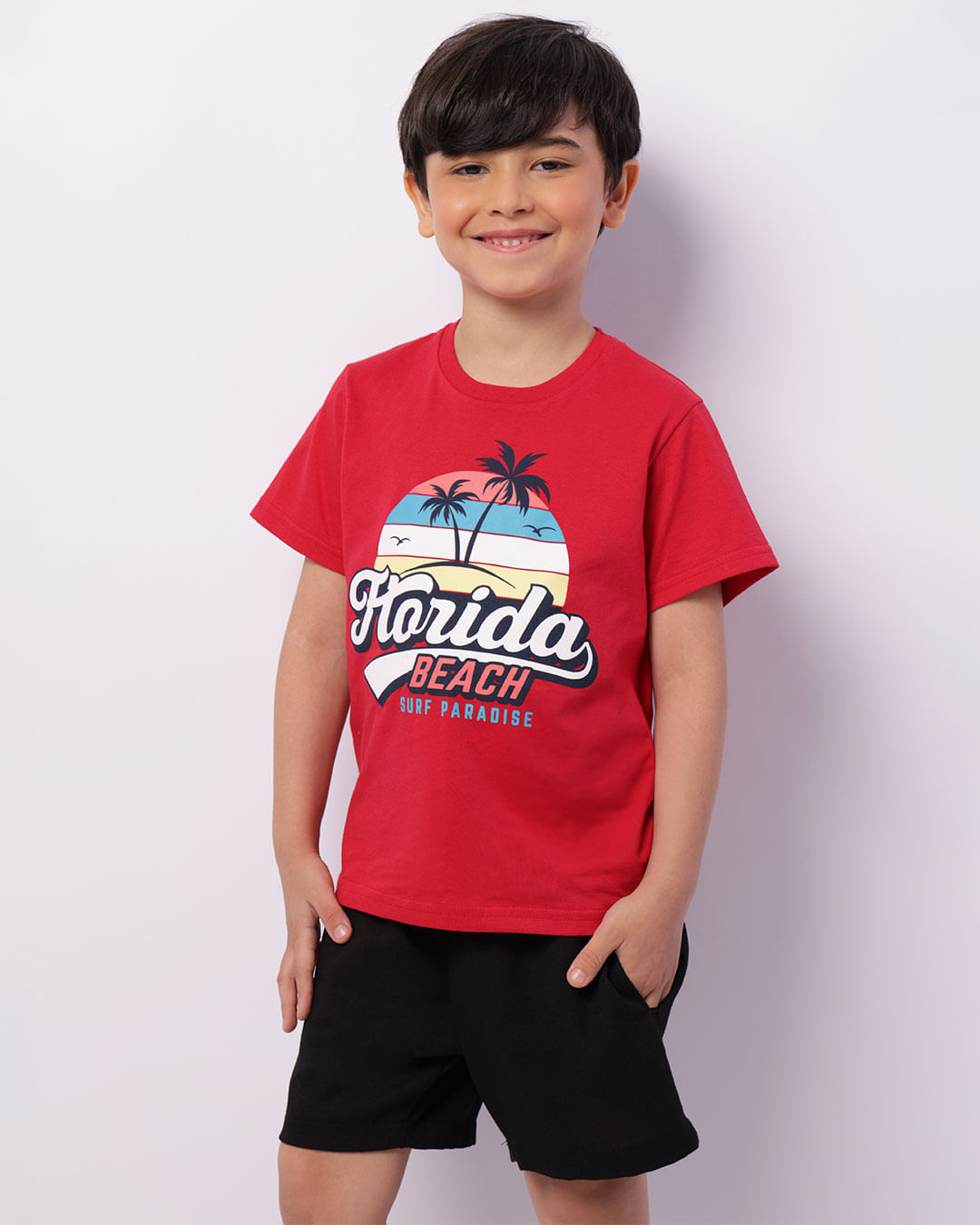 Camiseta Infantil Estampa Tropical Manga Curta Vermelho