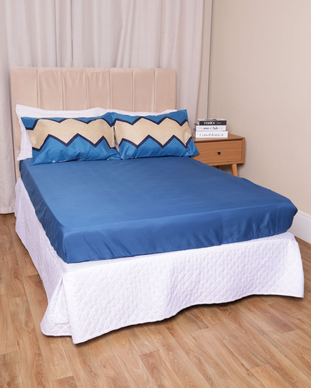 Jg-De-Cama-Casal-3-Pcs-Moderno-Ver-25---Azul-Xadrez