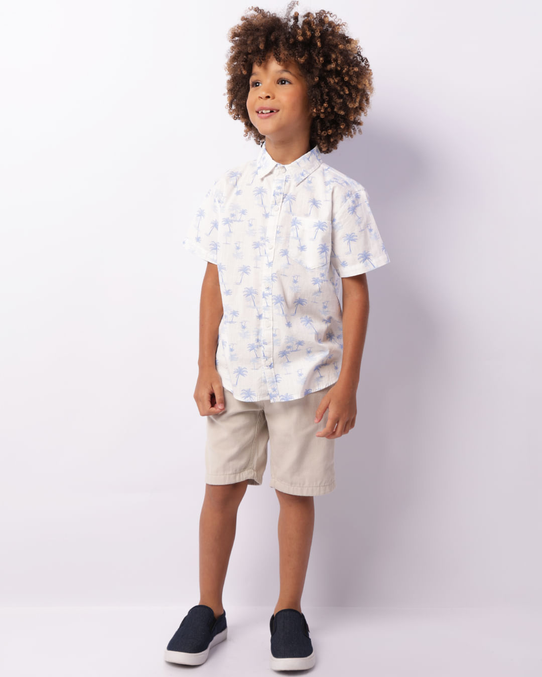 Camisa Infantil Manga Curta Estampa Tropical Branca-1737121008885