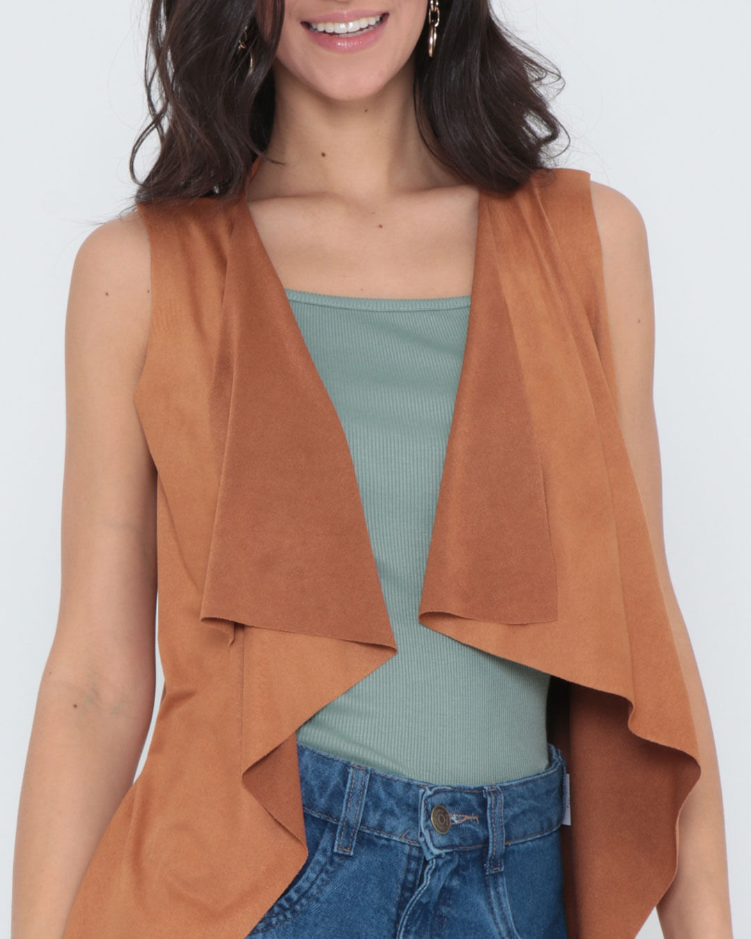 Colete-Feminino-Babado-Suede-Marrom