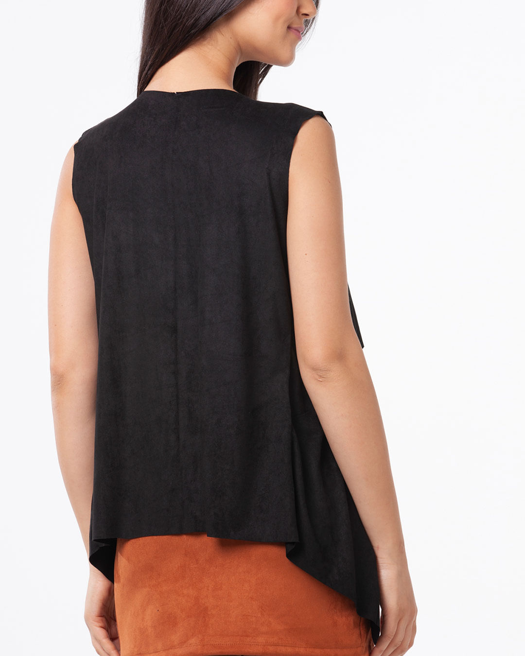 Colete-Feminino-Babado-Suede-Preto