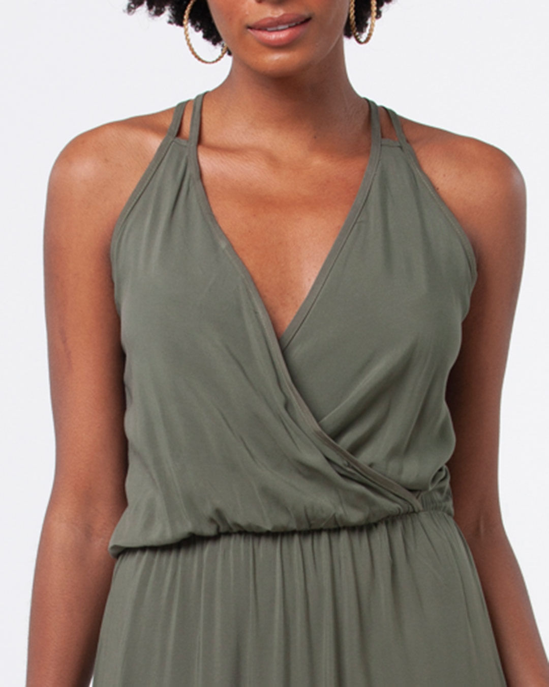 Vestido-Feminino-Longo-Liso-Decote-V-Verde-Musgo